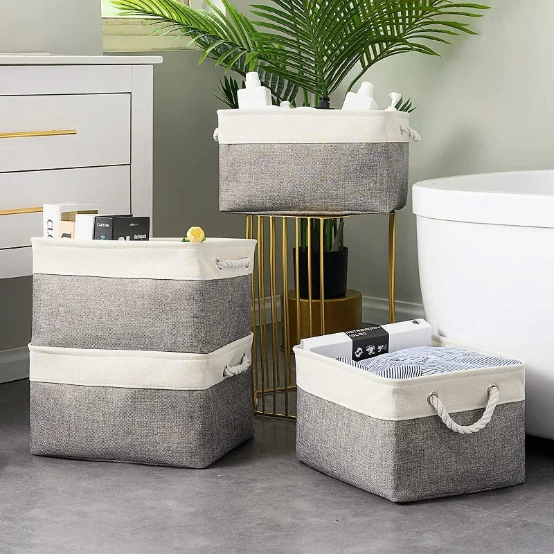 Sock Organizer Tray - Linen Foldable Storage Basket Collapsible Sundries